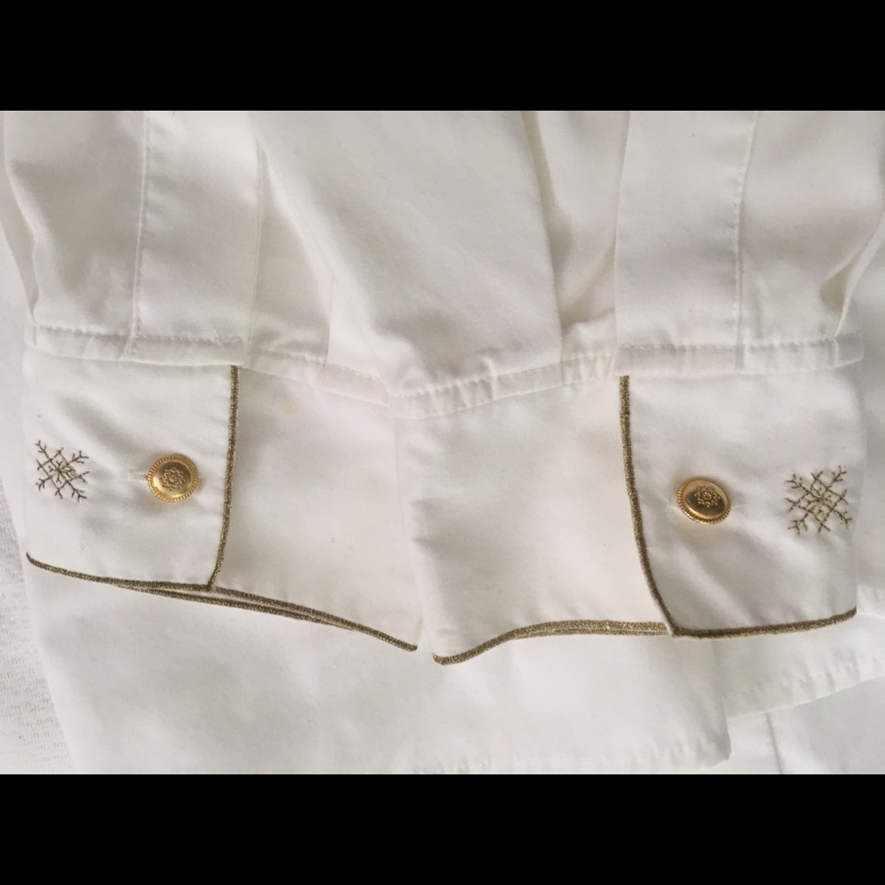 white & gold embroidered snowflake blouse